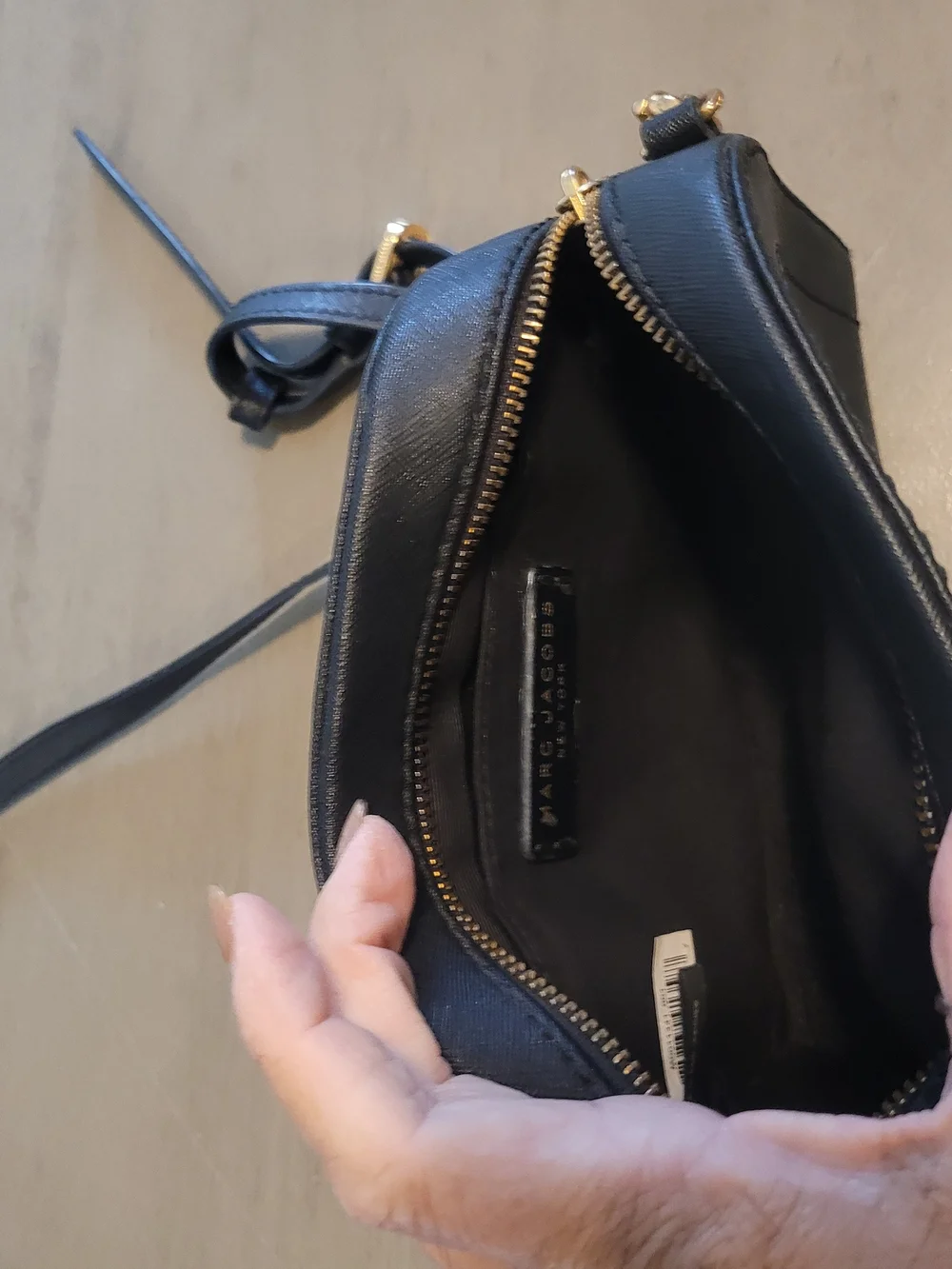 Marc Jacobs Black Leather Saddle Crossbody with Gold Hardware